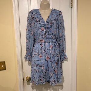 NWT LC Lauren Conrad Blue and Pink Floral Long Sleeve Dress